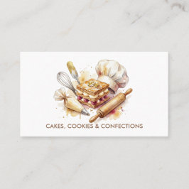 Cartão De Visita Bakery Pastry Chef Watercolor Gold Baking Catering