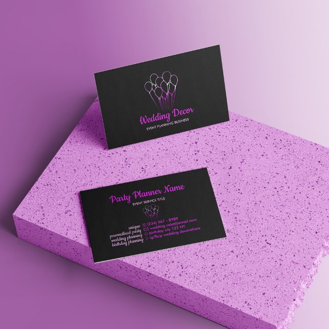 Cartão De Visita Balão Rosa Simples Gradiente Roxo (Balloon Pink Simple Purple Gradient Business Card)
