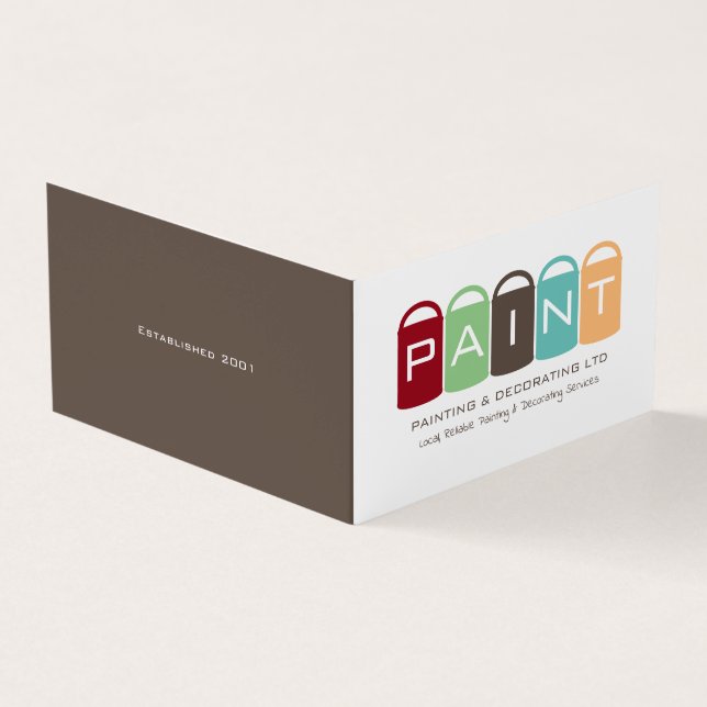 Cartão De Visita Baldes de pintura multicolores, pintor e decorador (Exterior)