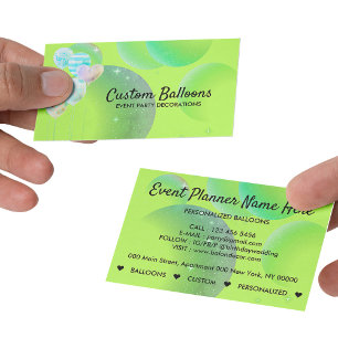 Cartão De Visita Balões de Aquarela Verde Neon