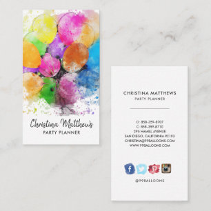 Cartão de Visita Balões de Festa Aquarela