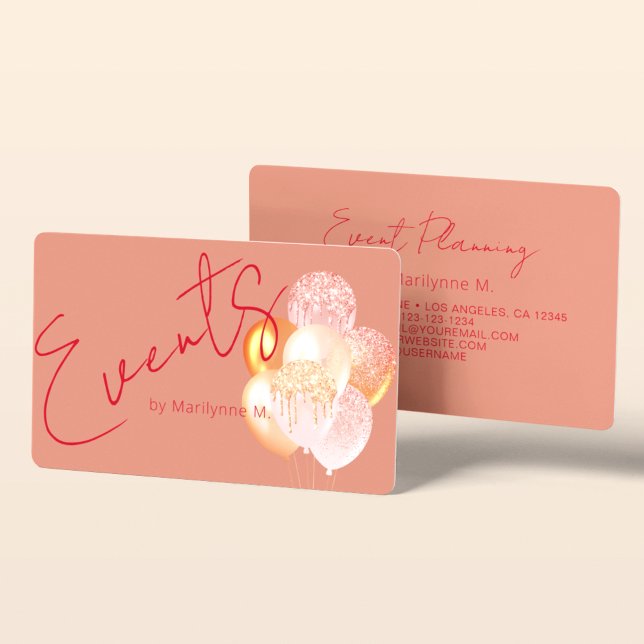 Cartão De Visita Balões de Glitter Moderno de Planejamento de Event (Criador carregado)