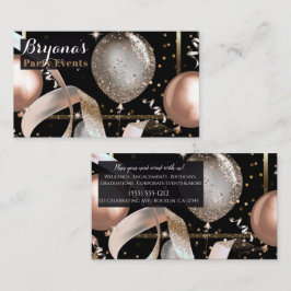 Cartão De Visita Balões Dourado Rosa Festa Chic Planejamento de Eve