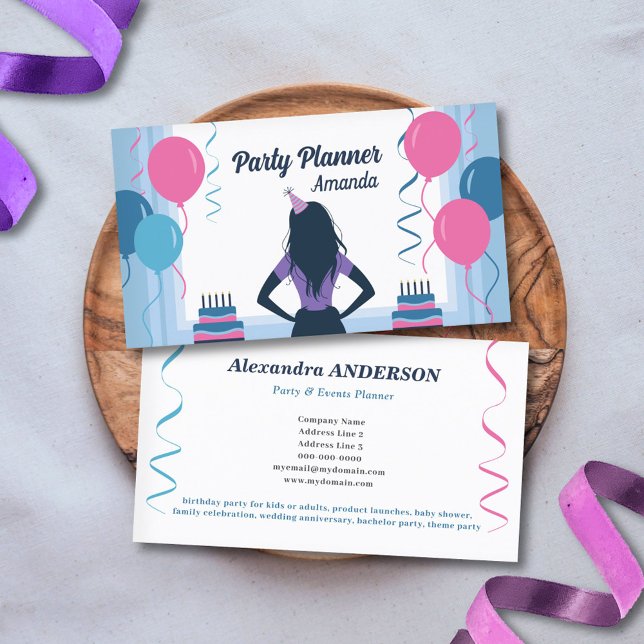 Cartão De Visita Balões e torres - Planejador de Partido (Balloons & Twists - Party Planner Business Card)