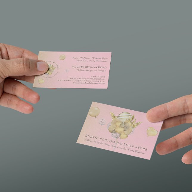 Cartão De Visita Balões Festivos Planos de Evento Dourado Russo (Festive Balloons Rustic Gold Party Event Planner Business Card)