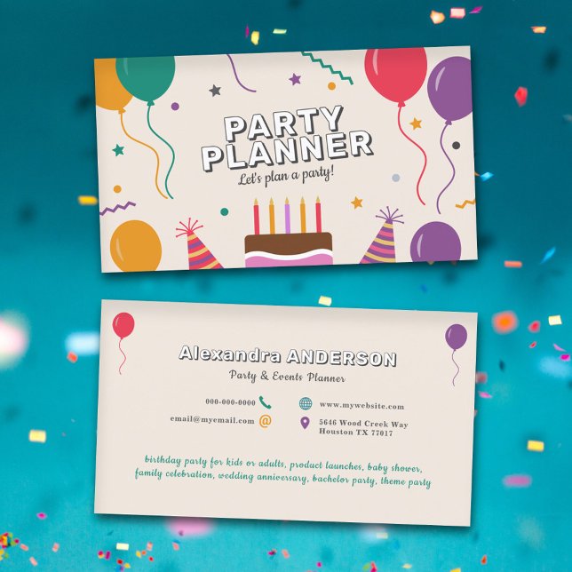 Cartão De Visita Balões - Organizador de Festa (Balloons - Party Planner Business Card)