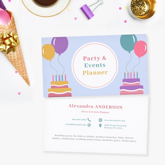 Cartão De Visita Balões - Planejador de Partidos e Eventos (Balloons - Party & Events Planner Business Card)