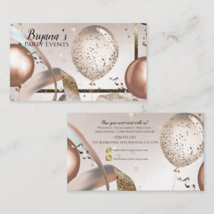 Cartão De Visita Baloões de Rosa Dourado e Purpurina Festa Redes So