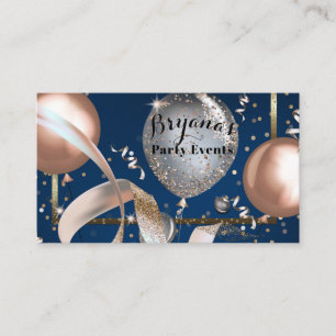 Cartão De Visita Baloões Dourado Rosa Planejador de Evento de Festa