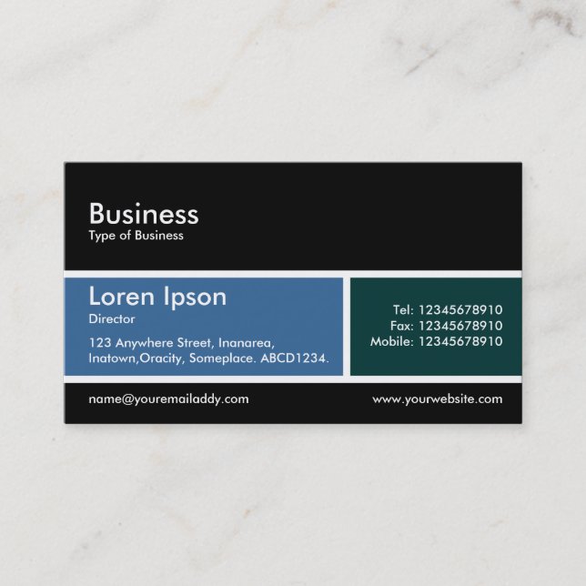 Cartão De Visita Banda dividida v2 azul e verde escuro (Frente)