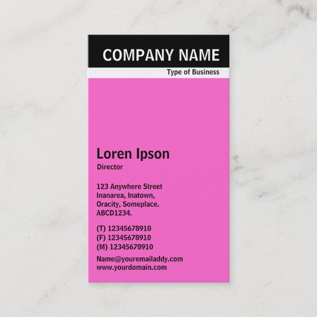 Cartão De Visita Banda do cabeçalho V - Preto com FFF66CC rosa (Frente)