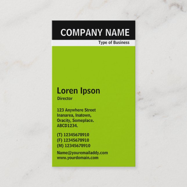 Cartão De Visita Banda do cabeçalho V - Preto com verde 99CC00 (Frente)