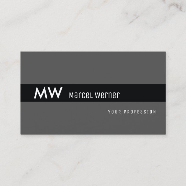 Cartão De Visita banda preta masculina, monogramada em cinzas escur (Frente)