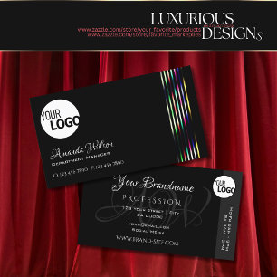 Cartão De Visita Bandas coloridas pretas Logotipo Horas de abertura