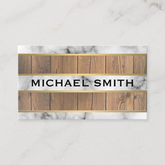Cartão De Visita Bandas de textura Dourada de madeira (Frente)