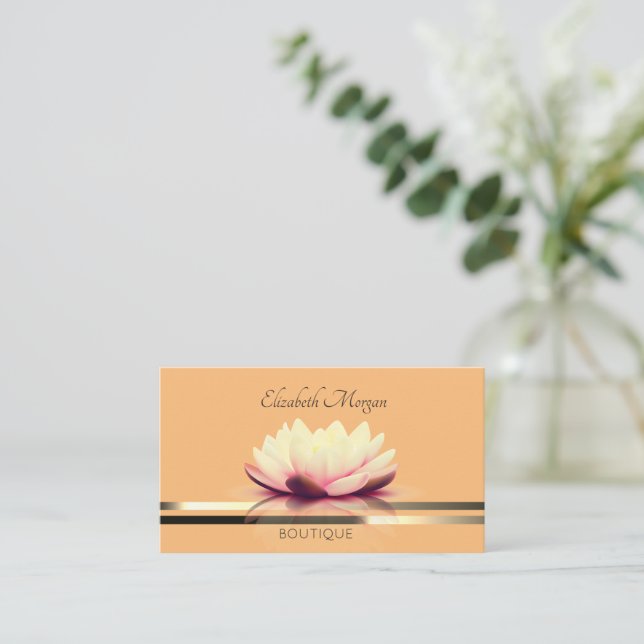 Cartão De Visita Bandas Douradas do Lotus Profissional Elegante (Em pé/Frente)