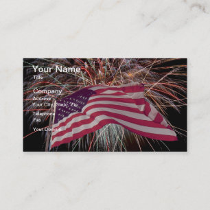 Cartão De Visita Bandeira americana e fogos-de-artifício