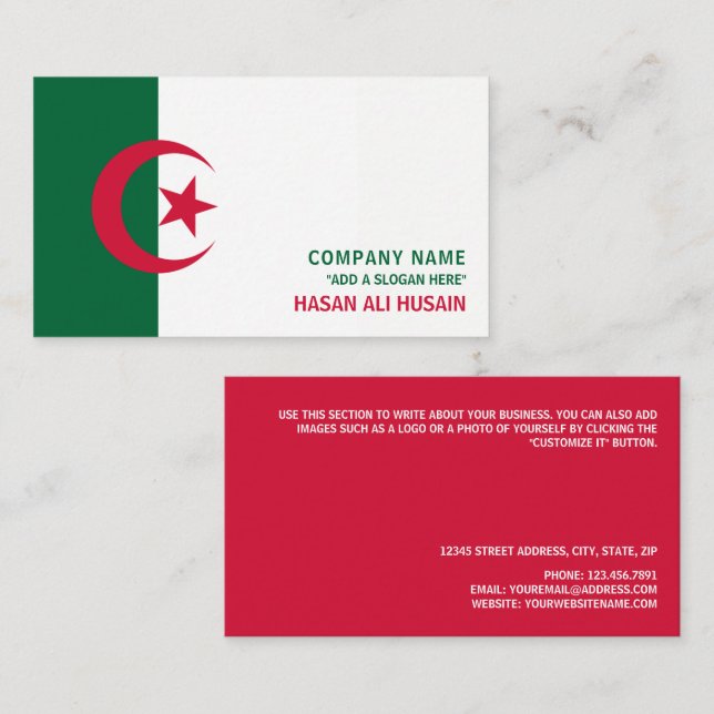 Cartão De Visita Bandeira Argelina, Bandeira da Argélia (Frente/Verso)