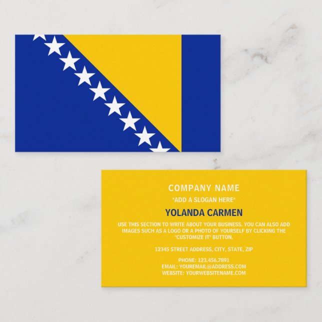 Cartão De Visita Bandeira da Bósnia e Herzegovina (Frente/Verso)