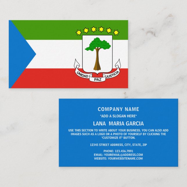 Cartão De Visita Bandeira da Guiné Equatorial e Casaco de Armas (Frente/Verso)