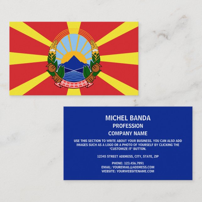 Cartão De Visita Bandeira da Macedônia e emblema nacional, Macedôni (Frente/Verso)