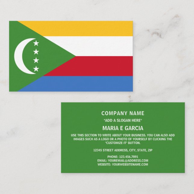 Cartão De Visita Bandeira das Comores (Frente/Verso)