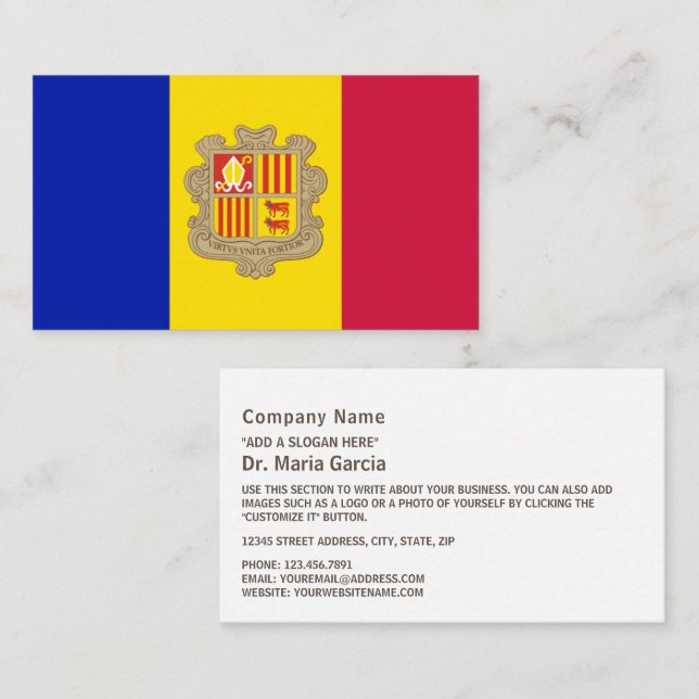 Cartão De Visita Bandeira de Andorra, Bandeira de Andorra (Frente/Verso)