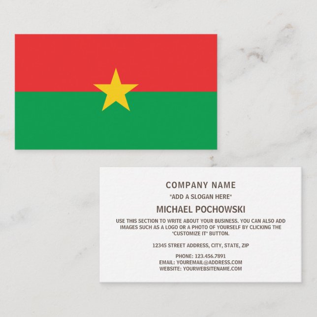 Cartão De Visita Bandeira do Burkina Faso (Frente/Verso)