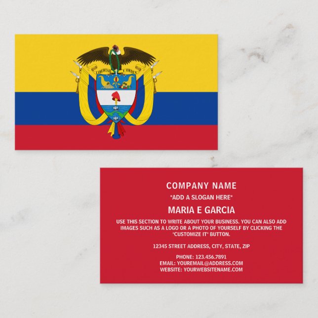 Cartão De Visita Bandeira e Casaco de armas colombianas, Bandeira d (Frente/Verso)