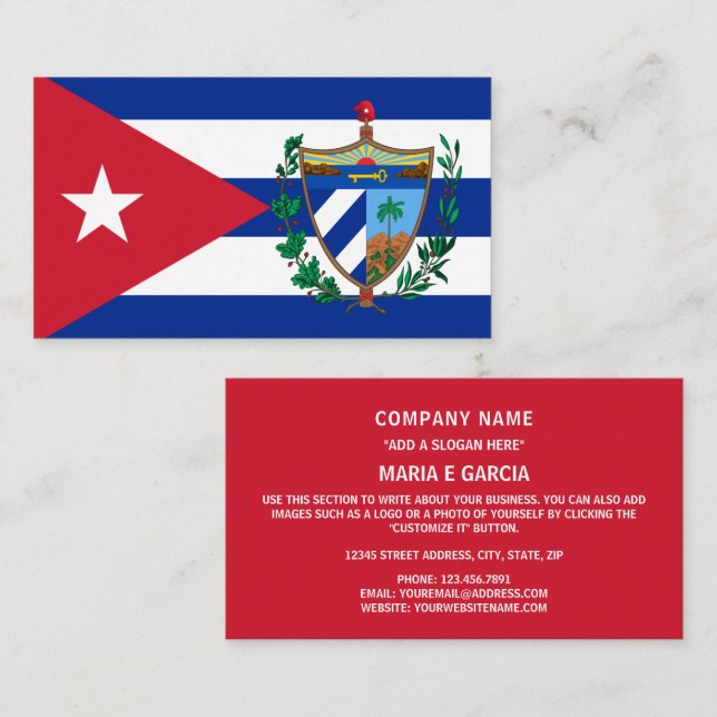 Cartão De Visita Bandeira e Casaco de armas cubanas, Bandeira de Cu (Frente/Verso)