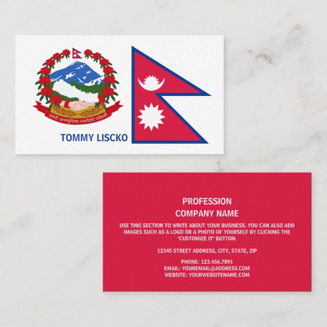 Cartão De Visita Bandeira e emblema nepaleses, Bandeira do Nepal (Frente/Verso)