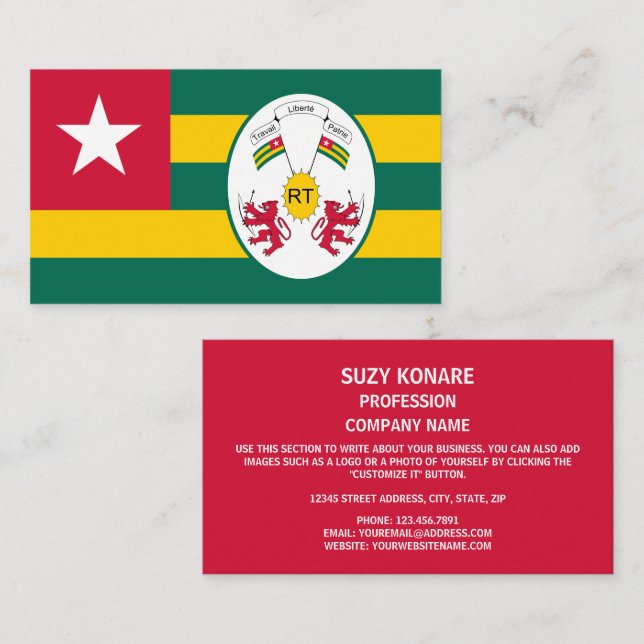 Cartão De Visita Bandeira e emblema togoleses, Bandeira do Togo (Frente/Verso)