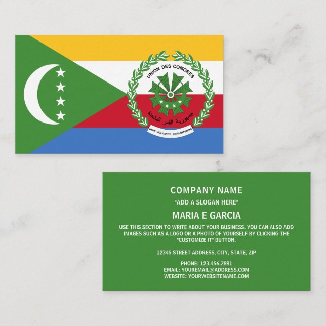 Cartão De Visita Bandeira e Selo Comoriano, Bandeira das Comores (Frente/Verso)