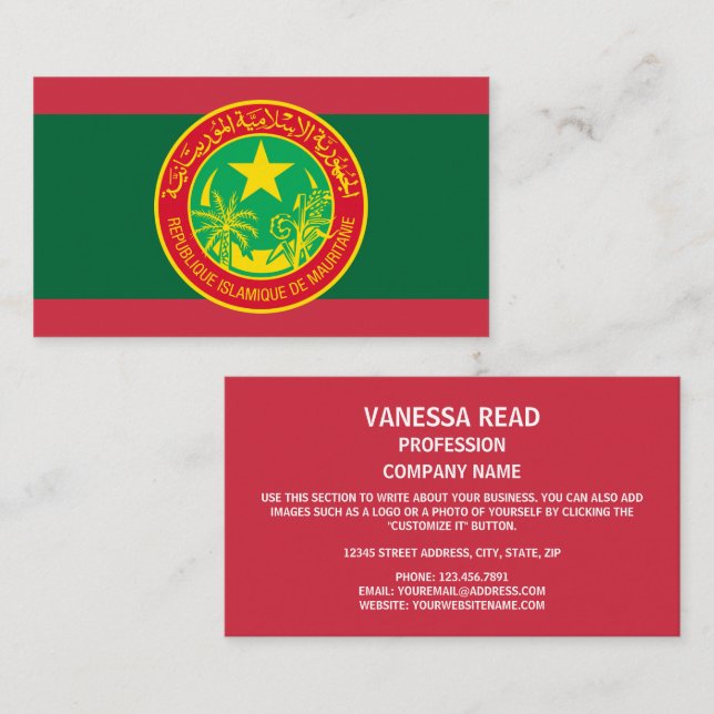 Cartão De Visita Bandeira e selo mauritano, Bandeira da Mauritânia (Frente/Verso)
