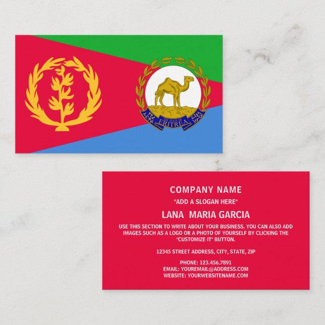 Cartão De Visita Bandeira eritreia e emblema nacional, bandeira da  (Frente/Verso)