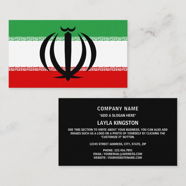 Cartão De Visita Bandeira iraniana e emblema nacional, bandeira do  (Frente/Verso)