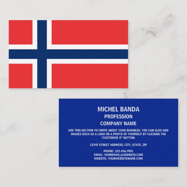 Cartão De Visita Bandeira norueguesa, pavilhão da Noruega (Frente/Verso)