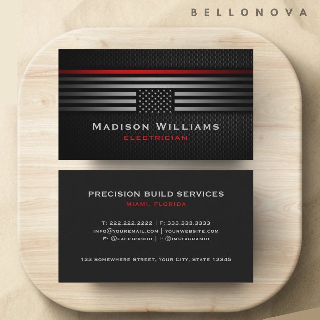 Cartão De Visita Bandeira Premium Personalizada Preto Cinza Vermelh (Custom Black Grey Red The USA America Flag Premium Business Card)