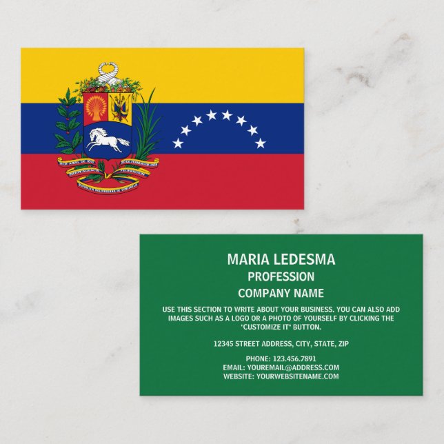 Cartão De Visita Bandeira venezuelana e Casaco de armas, bandeira d (Frente/Verso)