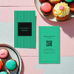 Cartão De Visita Bandeja de código QR de faixas verdes minimalistas