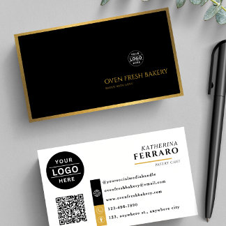 Cartão De Visita Bandeja Dourada do Código QR do Logotipo Branco Ne