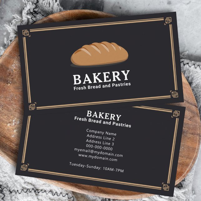 Cartão De Visita Banheiro negro e Dourado (Black and Gold Bakery Business Card)