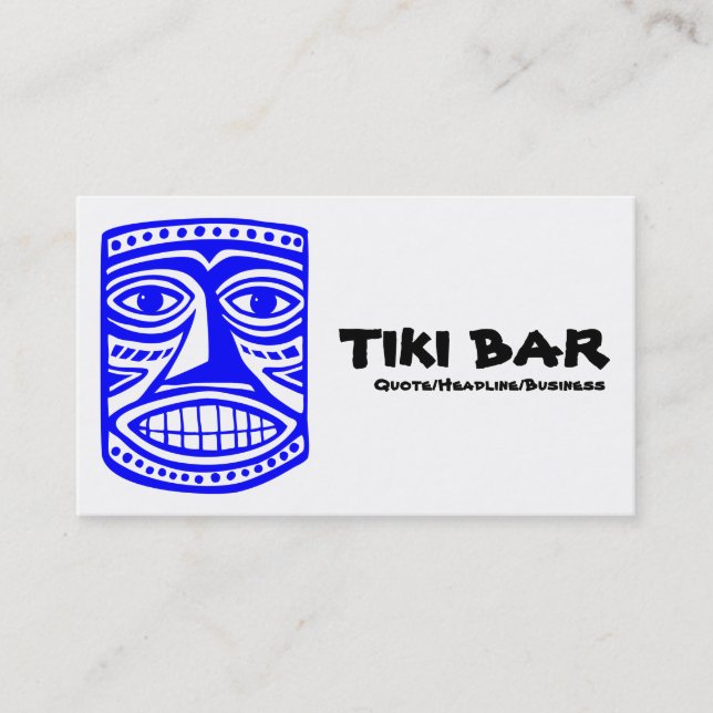 Cartão De Visita Bar de Tiki - azul, preto & branco (Frente)