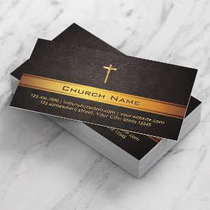 Cartão De Visita Bar Dourado de Couro Clássico da Igreja
