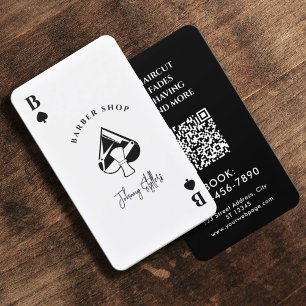 Cartão De Visita Barbearia Ás de espadas preto e branco