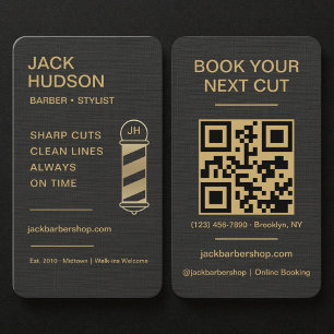 Cartão De Visita Barbearia Black Linen Gold Corte de Cabelo