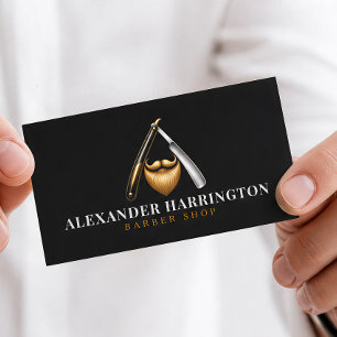 Cartão De Visita Barbearia Black Razor Golden Beard Logo