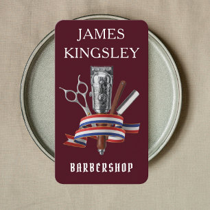 Cartão De Visita Barbearia de Luxo Burgundy Profissional