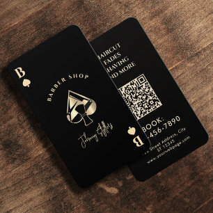 Cartão De Visita Barbearia do ás de espadas dourado
