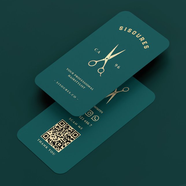 Cartão De Visita Barbearia Mínima Dourada de Tesoura Barbershop (Gold Scissors Barbershop Dark Teal Minimal Barber Business Card
)